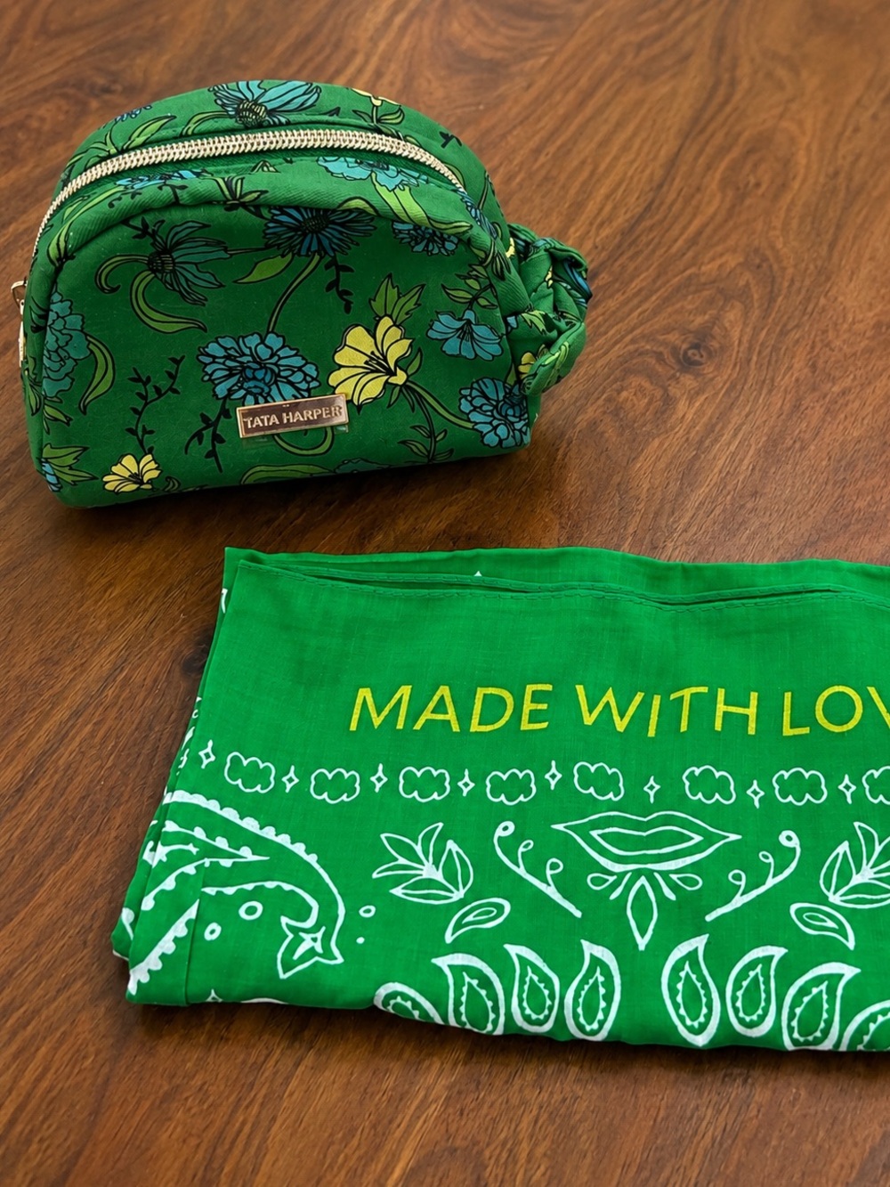 NEW! Tata Harper Cosmetic Pouch Bag & Green Beauty Bandana